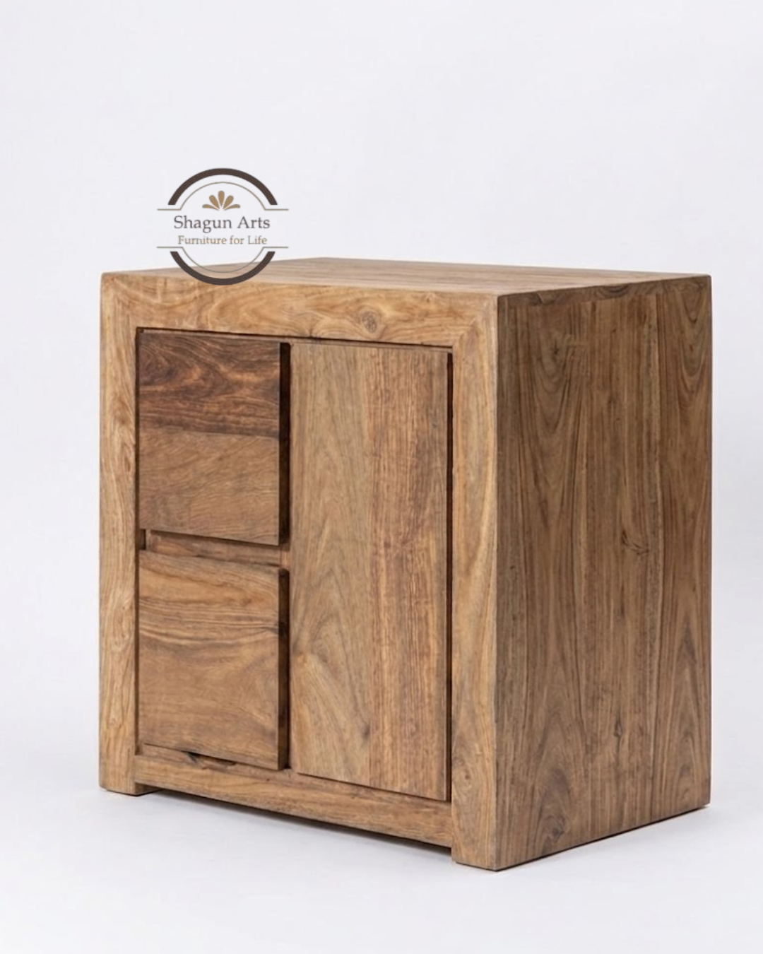 Tapan Solid Sheesham Wood Bedside Table with Spacious Drawer and Spacious Cabinet In Natural Brown Finish