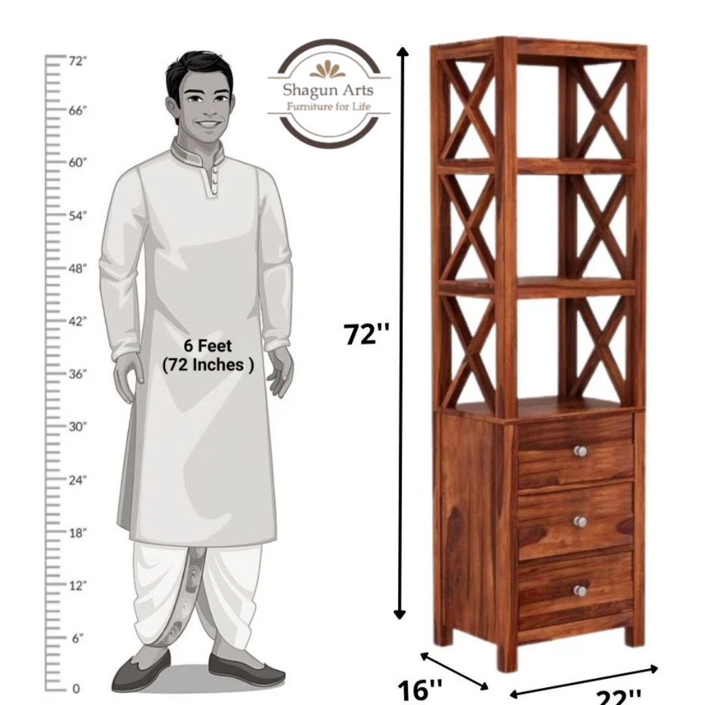 Hestia Solid Sheesham Wood Open Display Rack And Drawers