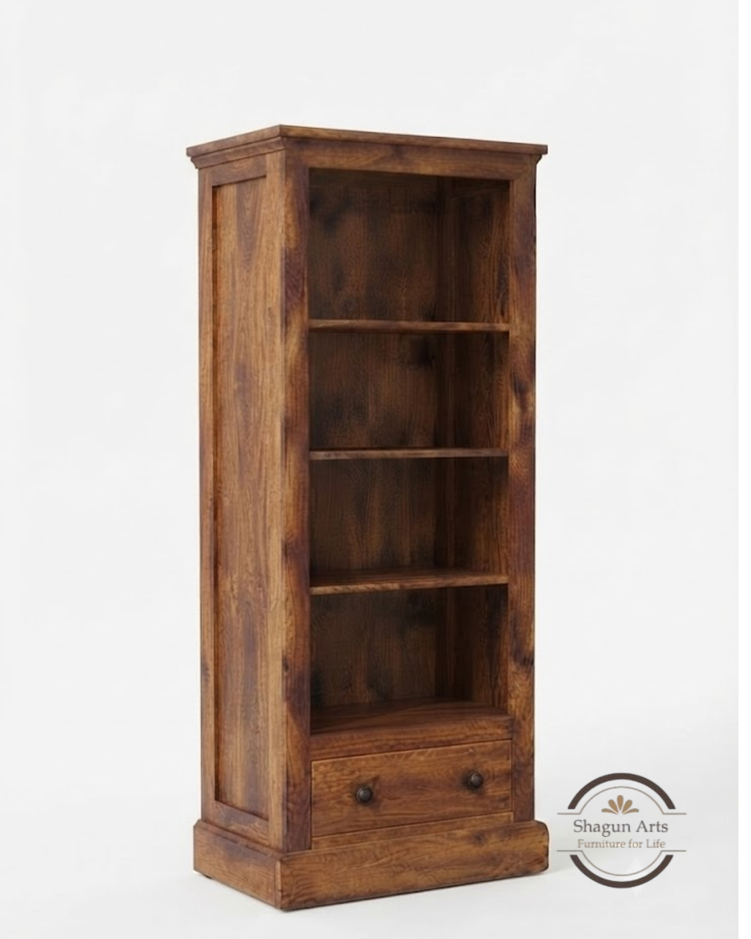 Segur Solid Sheesham Wood Bookshelf with Drawers In Natural Brown Finish