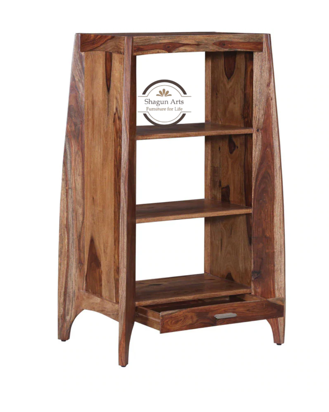 Crossroads Sheesham Wood Bookshelf with Multi-Level Open Storage In Warm Walnut Finish