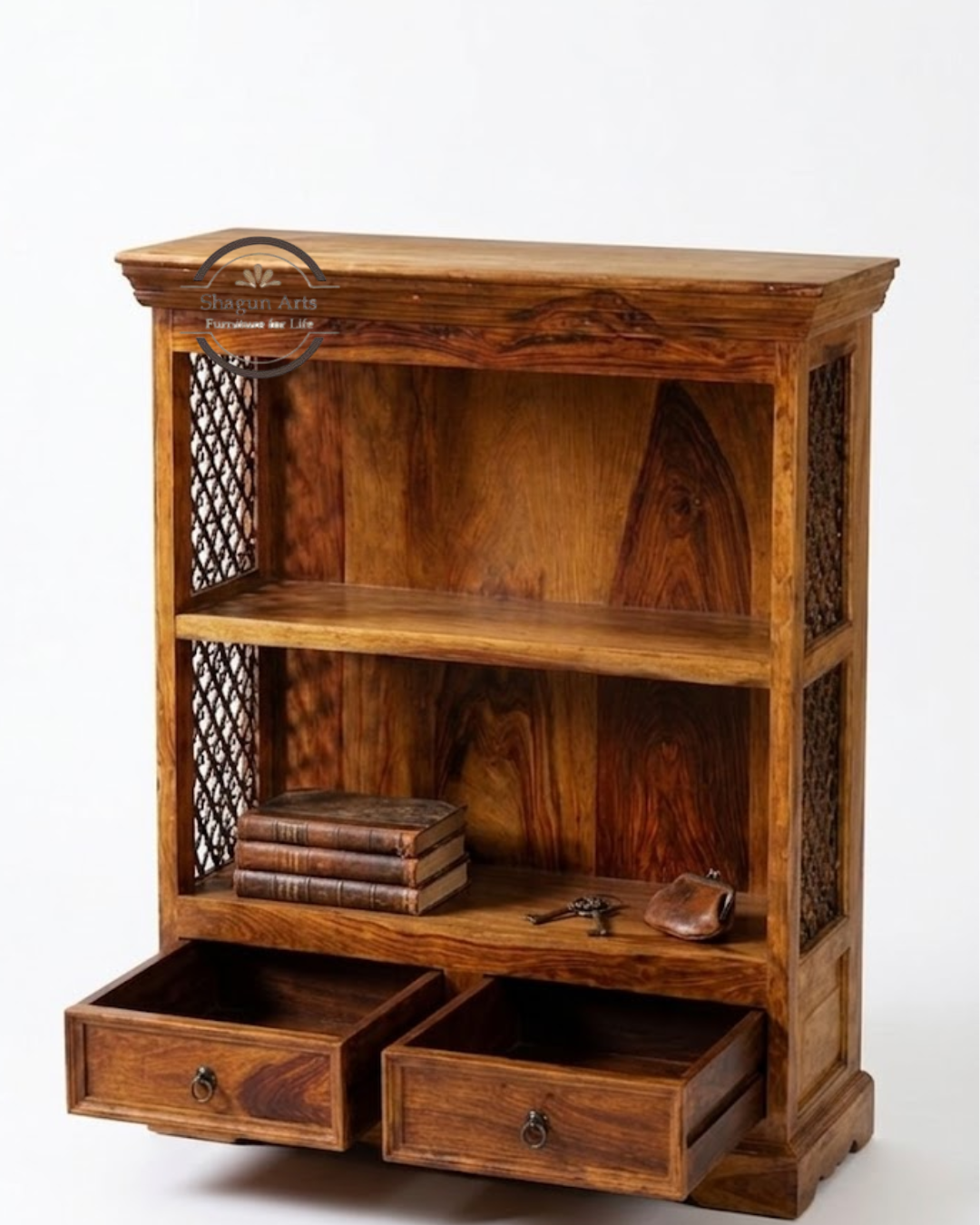 Imako Solid Sheesham Wood With 2 spacious Drawers In Natural Brown Finish