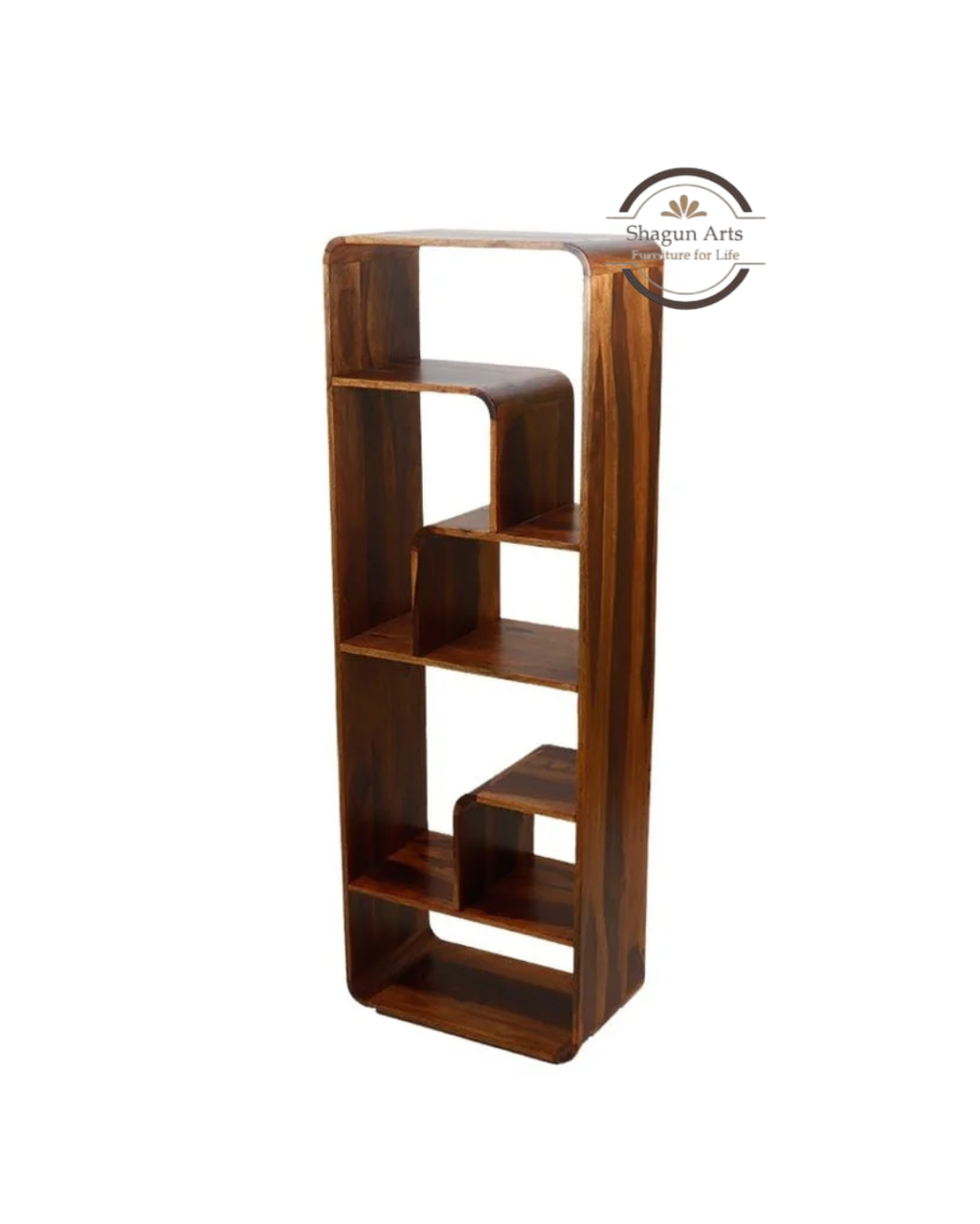 Thalia Solid Sheesham Wood Modern Geometric Display Bookshelf