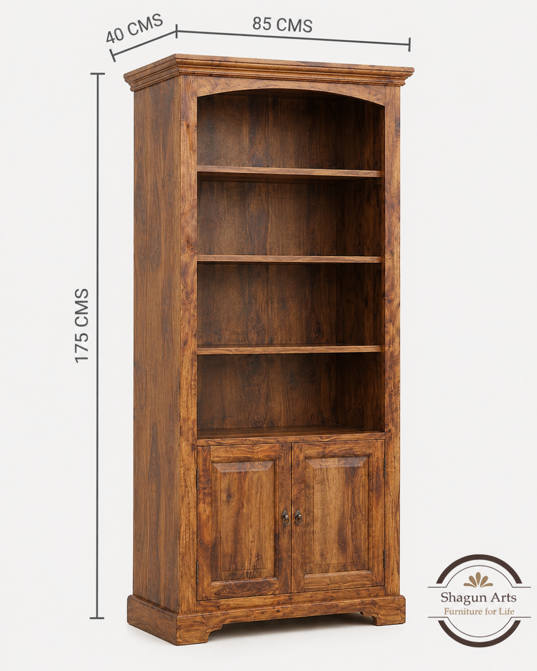 Essex Sheesham Wood Bookshelf with Cabinet Book Shelf