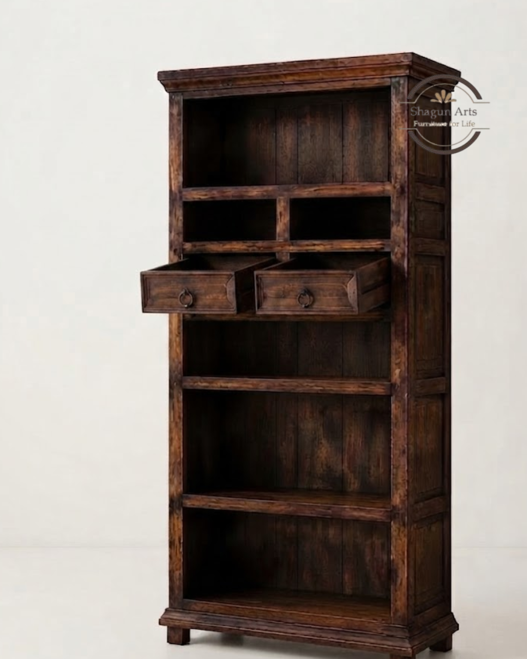 Anne Solid Sheesham Bookshelf with Drawer In Honey Oak Finish