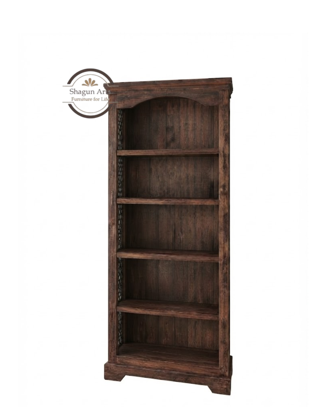 Stanfield Solid Sheesham Wood 5-Shelf Bookshelf with Decorative Sides In Honey Oak Finish