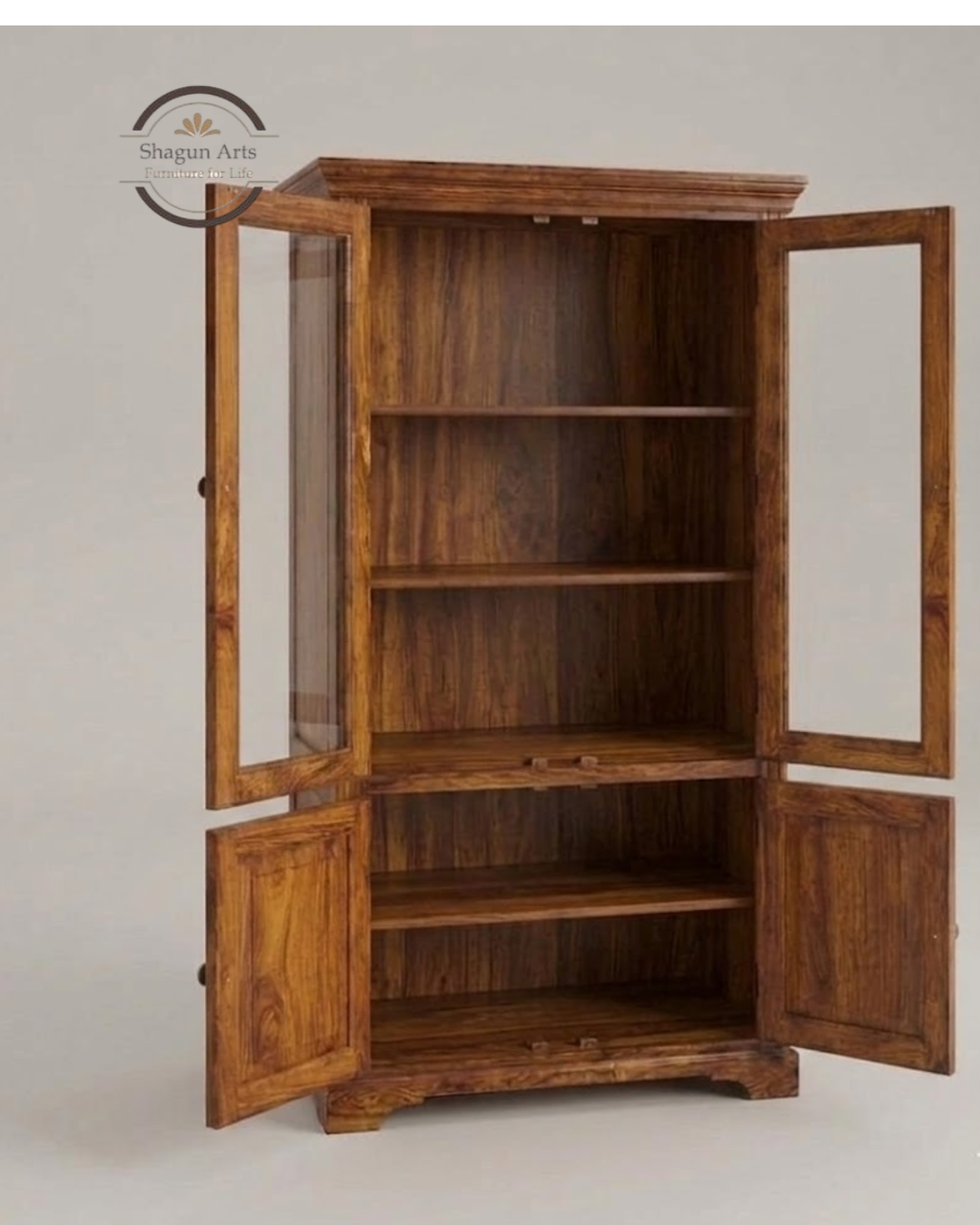 Morse Solid Sheesham Wood 2-Door Book Case in Provincial Teak Finish