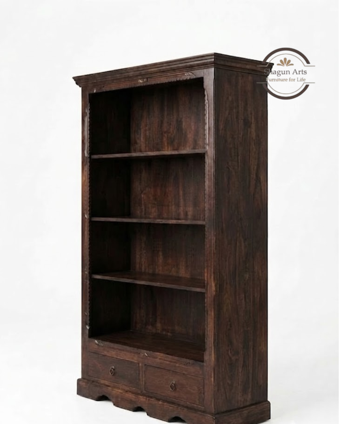 Bartolo Solid Sheesham Wood Bookshelf with two Drawer in Honey Oak Finish