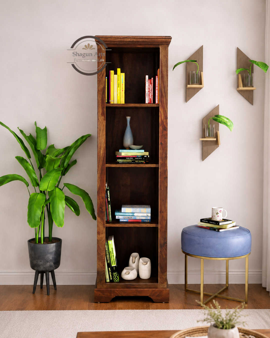 Eve Loft Solid Sheesham Wood Book Shelf in Provincial Teak Finish