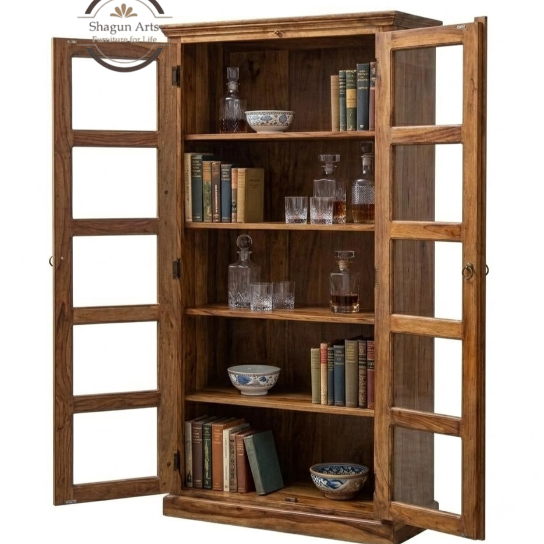 Carys Solid Sheesham Wood Glass Door Display Cabinet