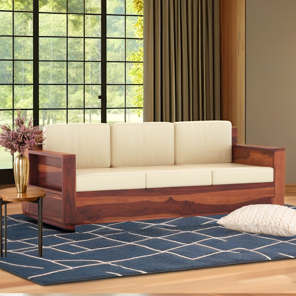Quinton Solid Sheesham Wood 3 Seater Sofa