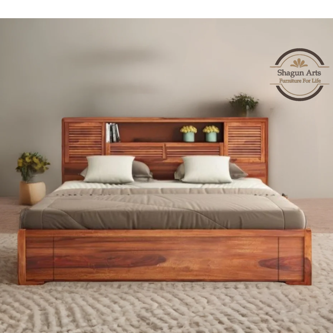 Maddox Solid Sheesham Wood King Size Bed in Walnut Finish