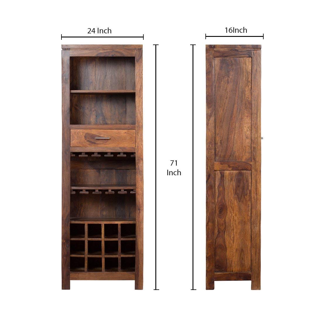beleaguer  Sheesham Wood Bar Cabinet with Wine Glass Storage for Home (Natural Teak)