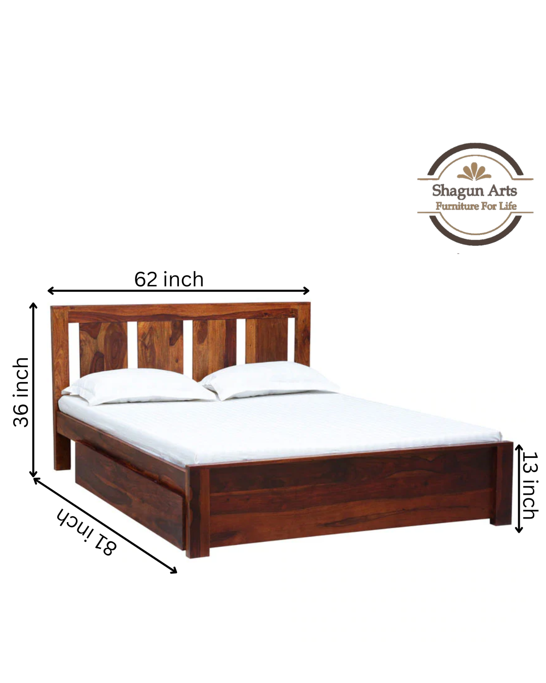 Adolph Solid Wood Queen Size Bed with Storage in Honey Oak Finish