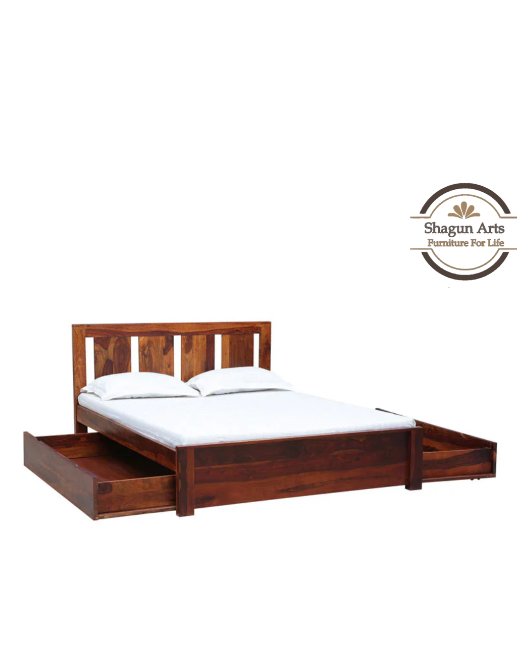 Adolph Solid Wood Queen Size Bed with Storage in Honey Oak Finish