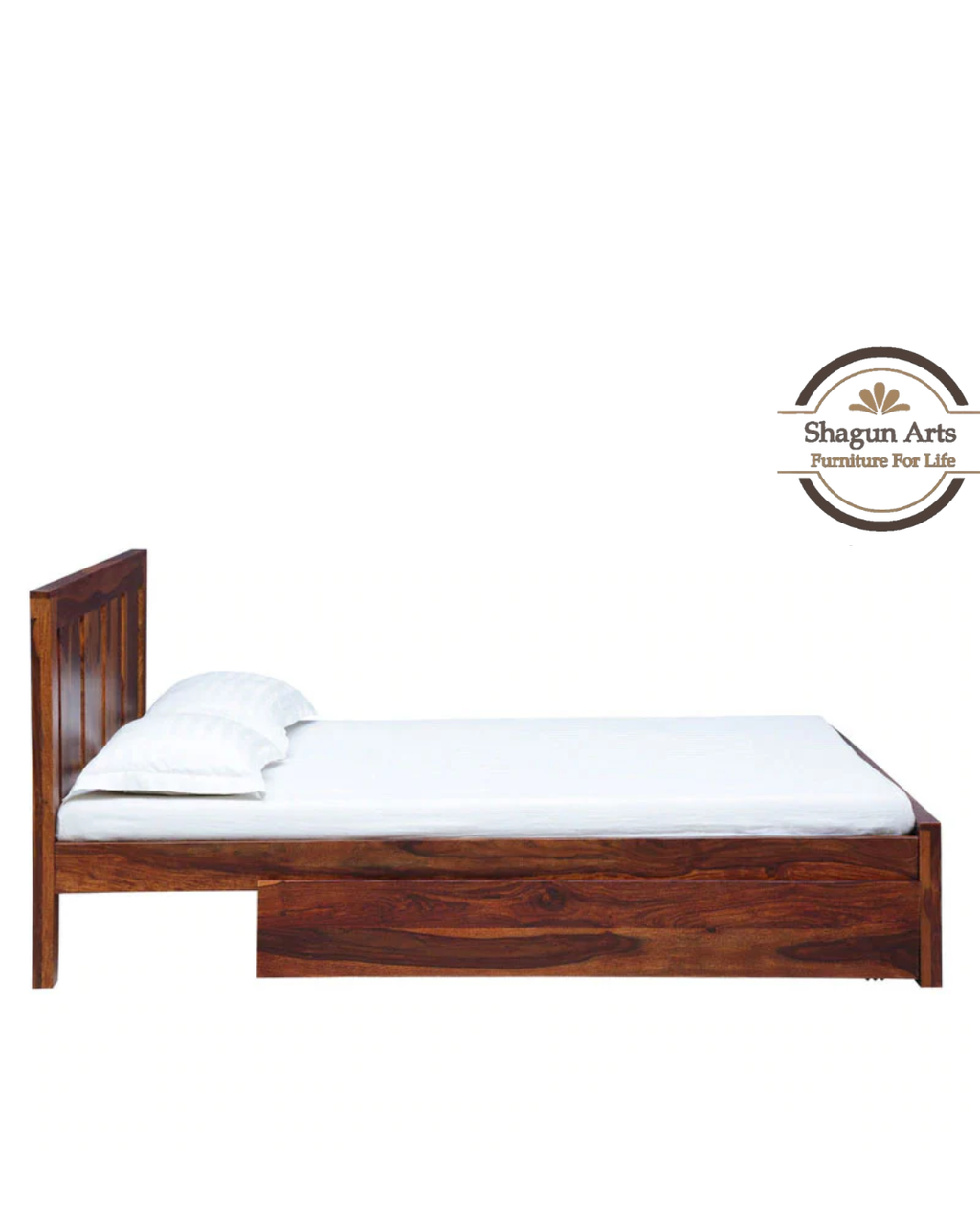 Adolph Solid Wood Queen Size Bed with Storage in Honey Oak Finish
