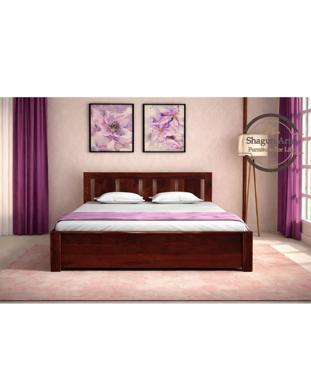 Adolph Solid Wood Queen Size Bed with Storage in Honey Oak Finish