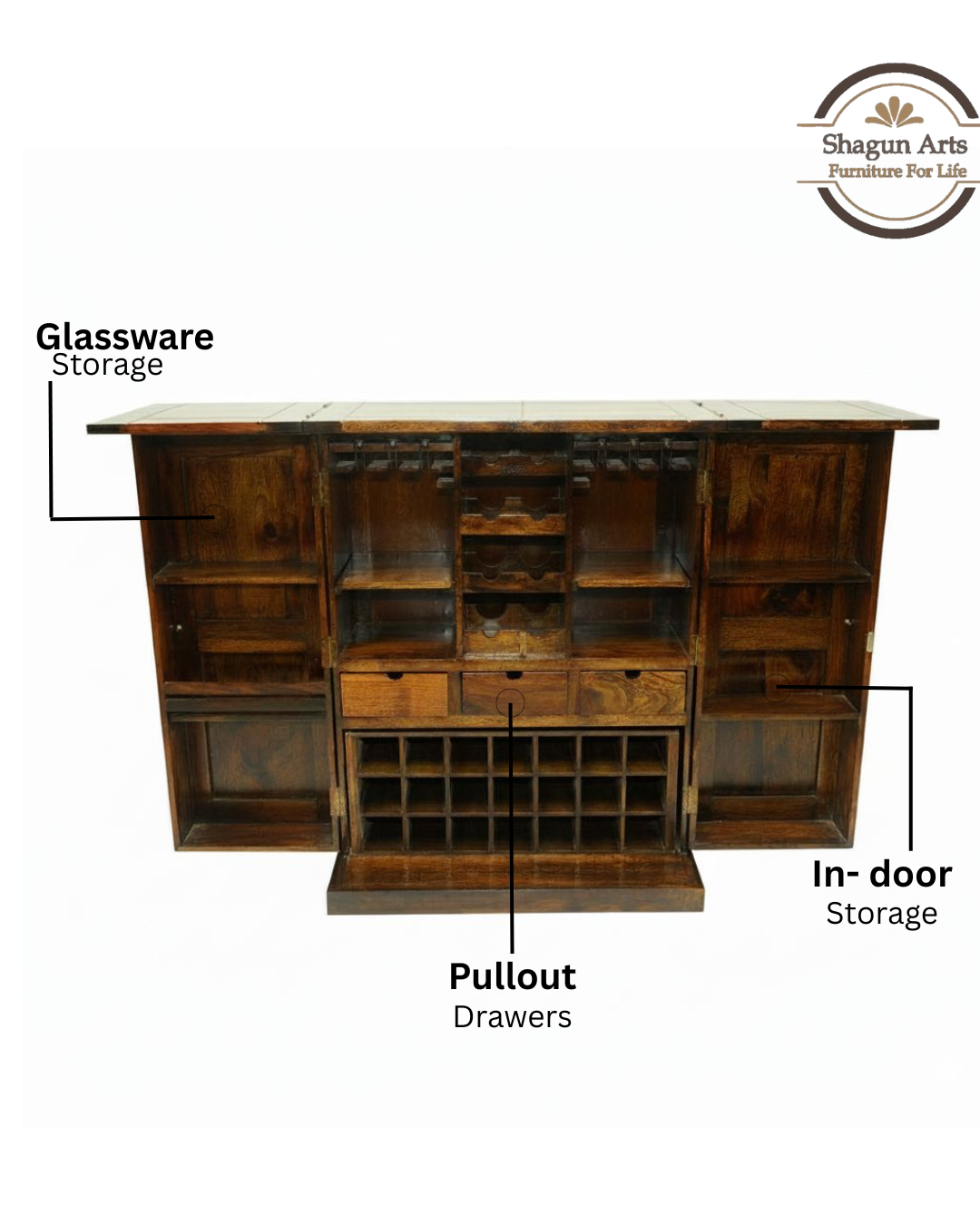 Sheesham Wood Bar Cabinet for Bar Storage