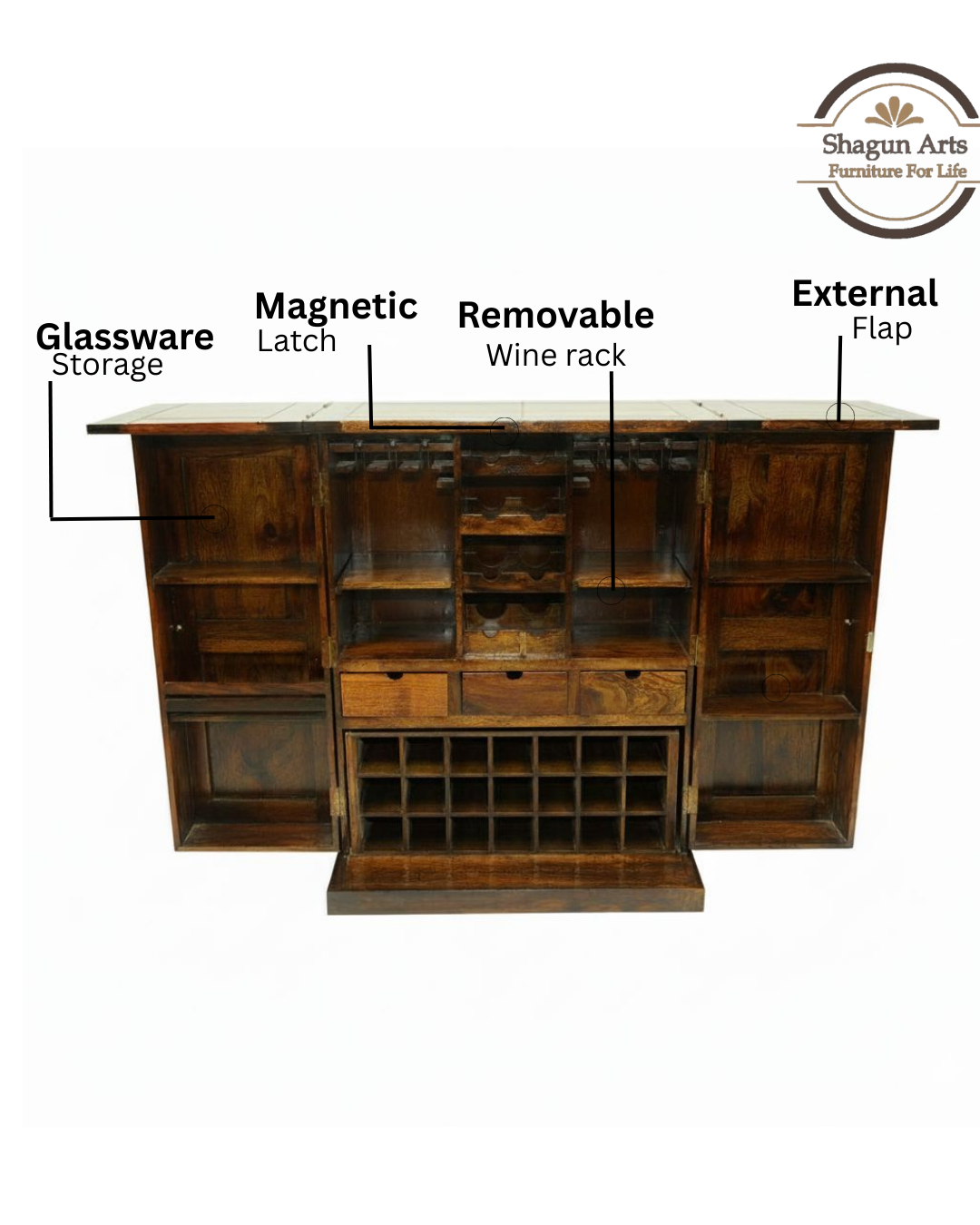 Sheesham Wood Bar Cabinet for Bar Storage
