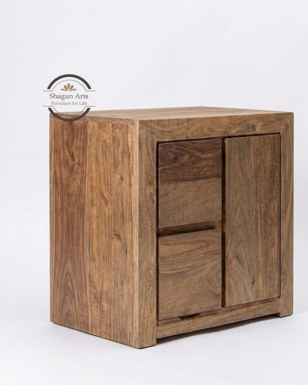 Tapan Solid Sheesham Wood Bedside Table with Spacious Drawer and Spacious Cabinet In Natural Brown Finish