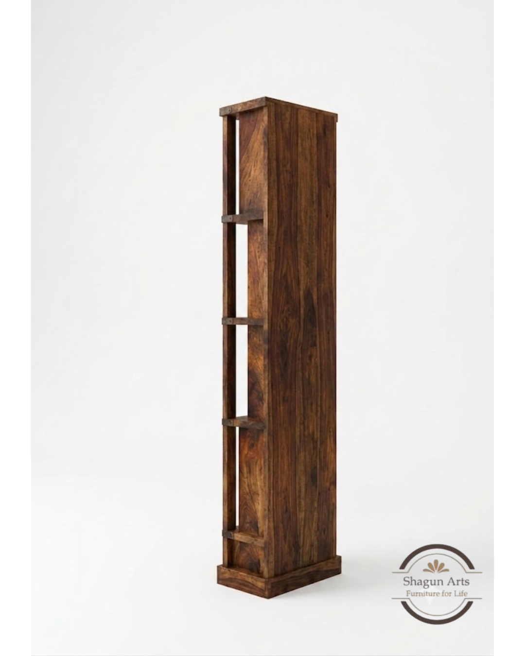 Bahama Solid Sheesham Display Wood 4-Shelf Corner Bookshelf In Honey Oak Finish