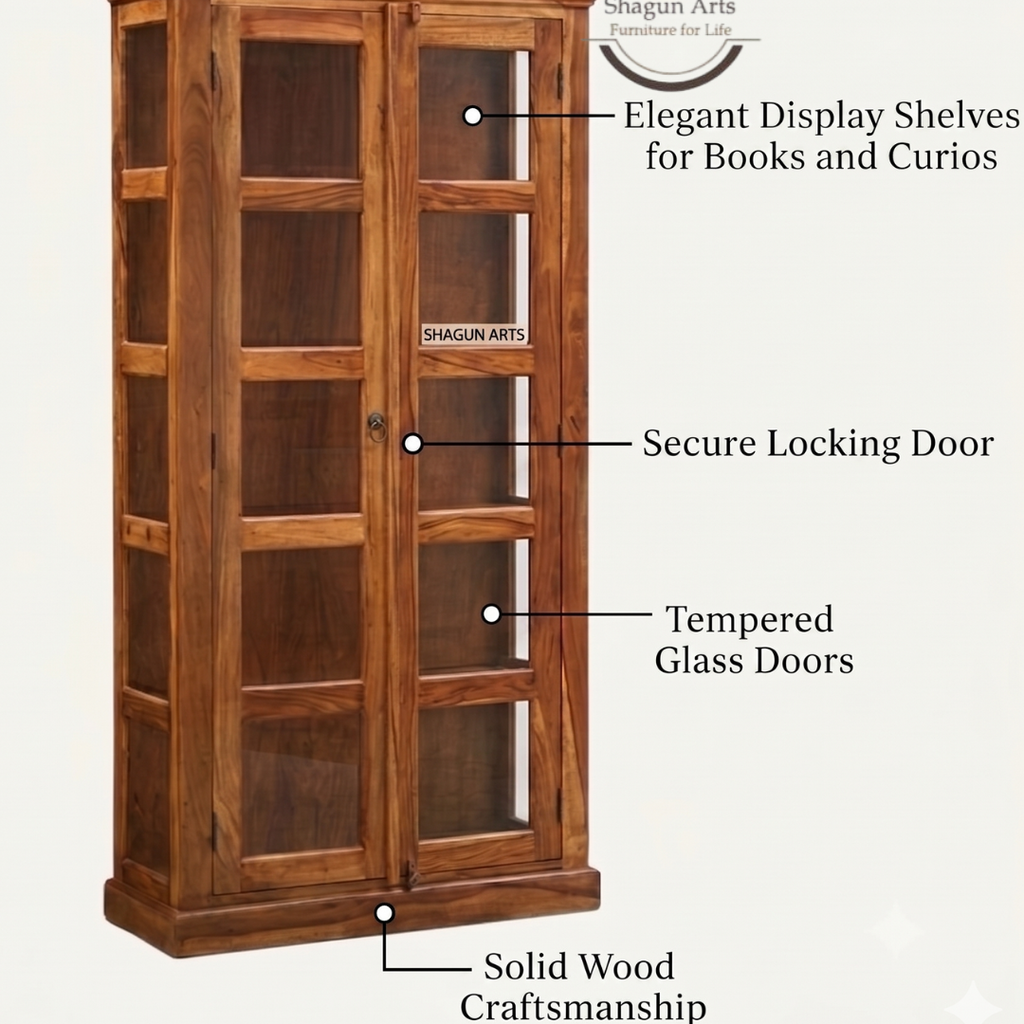 Carys Solid Sheesham Wood Glass Door Display Cabinet