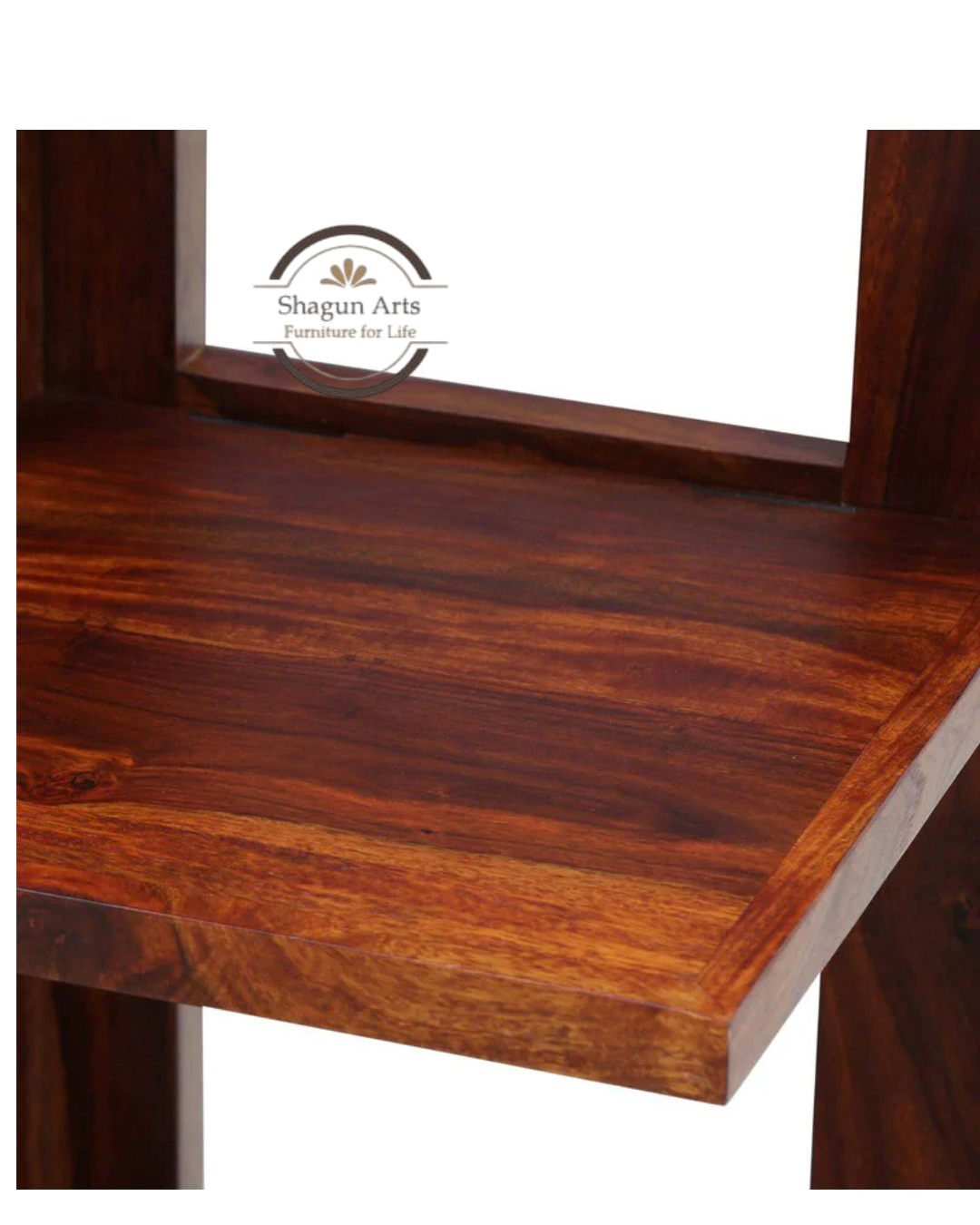 Severino Solid Sheesham Wood Corner Bookshelf in Honey Oak Finish