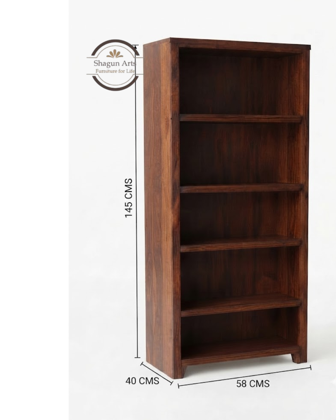 Enkel Solid Sheesham Wood Book Shelf In Rustic Dark Teak Finish