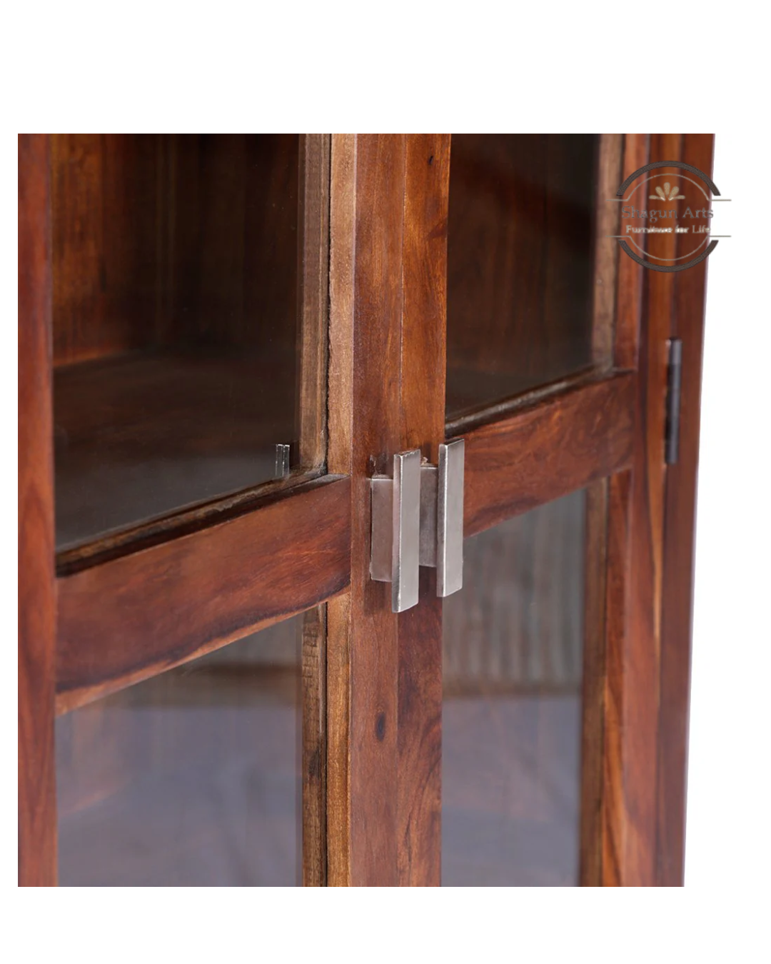 Pietro Tiffany Display Shelf Sheesham Wood 2-Door Display Cabinet in Honey Oak Finish
