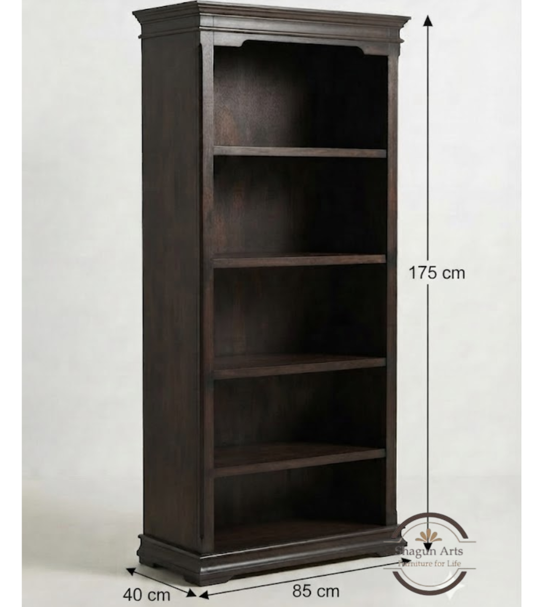 Coleman Solid Sheesham Wood Bookshelf with 4 Open Shelves and 2 Bottom Drawers In Honey Oak Finish