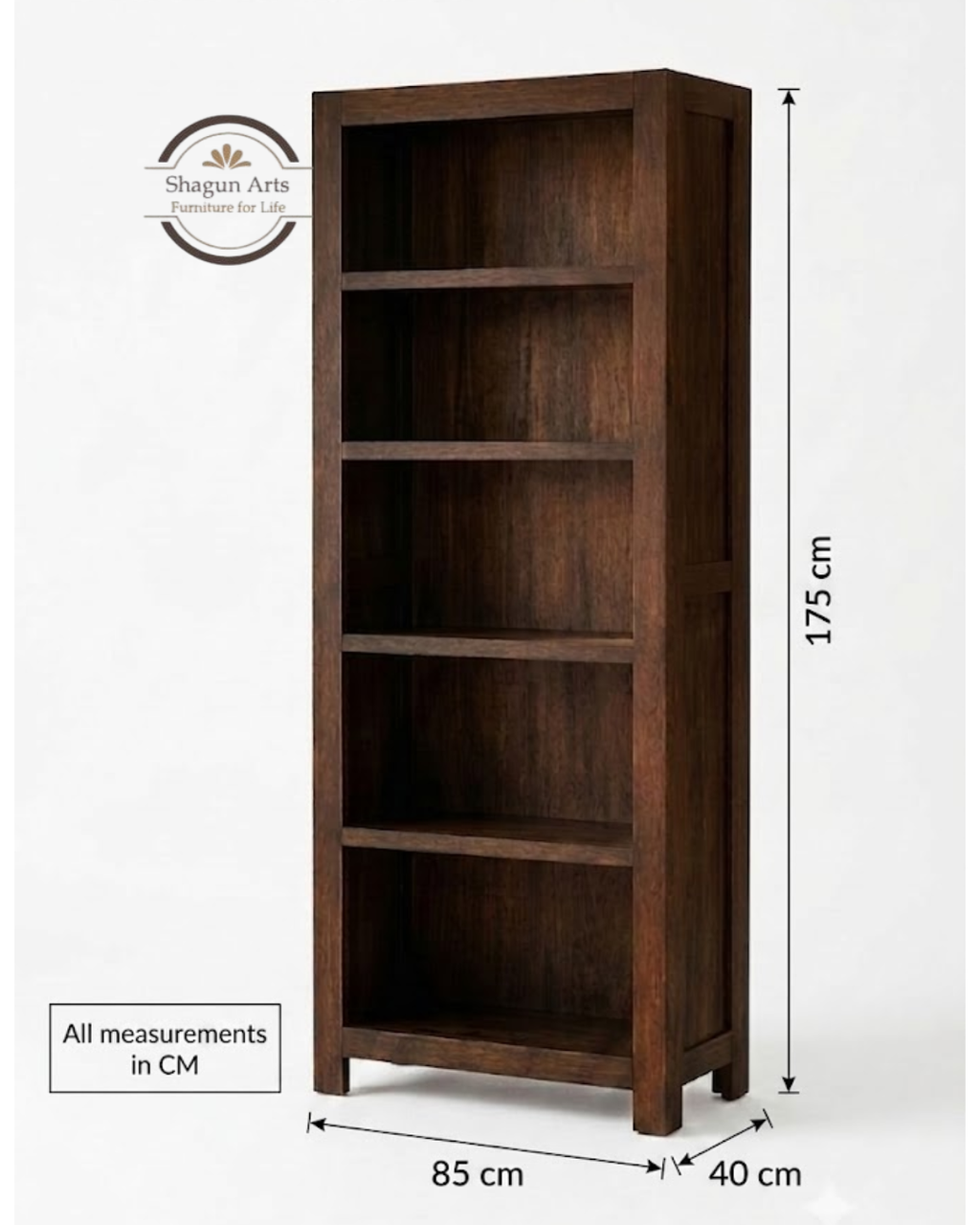 Emerson Solid Sheesham Wood 5-Tier Open Book Shelf In Honey Oak Finish
