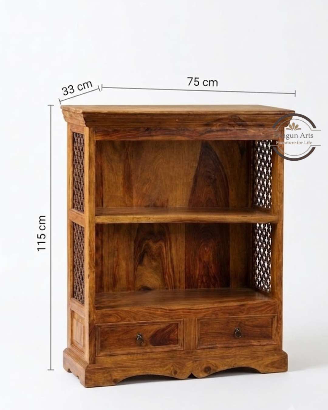 Imako Solid Sheesham Wood With 2 spacious Drawers In Natural Brown Finish