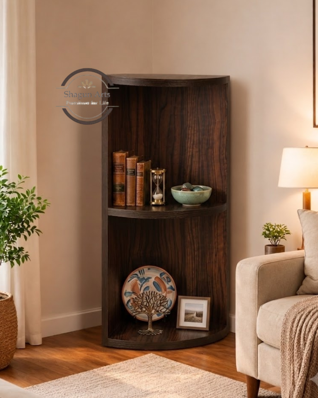 Hamlin Solid Sheesham Wood Corner Wall Shelf