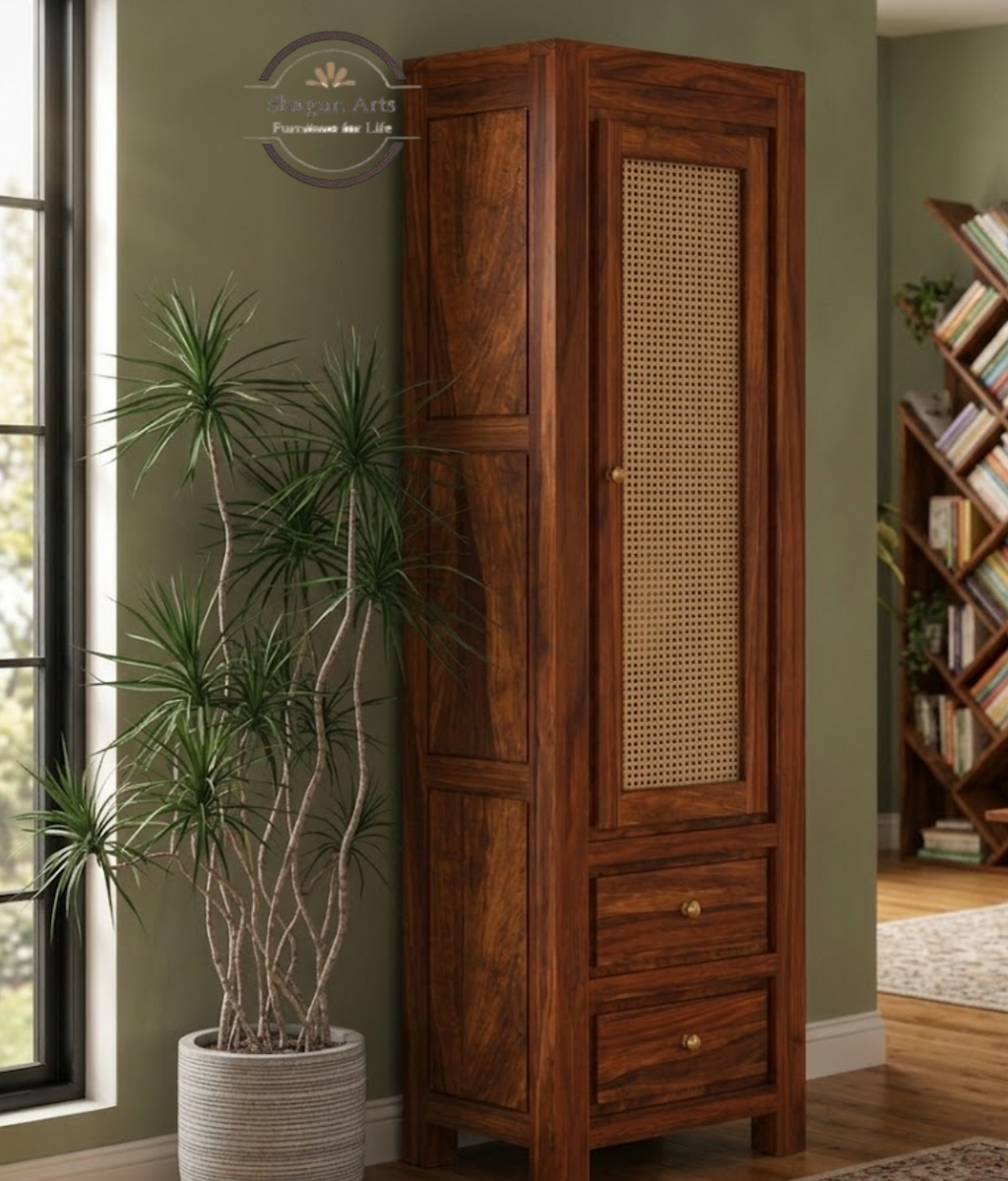 Liora22Solid Wood Cane Door Storage Cabinet