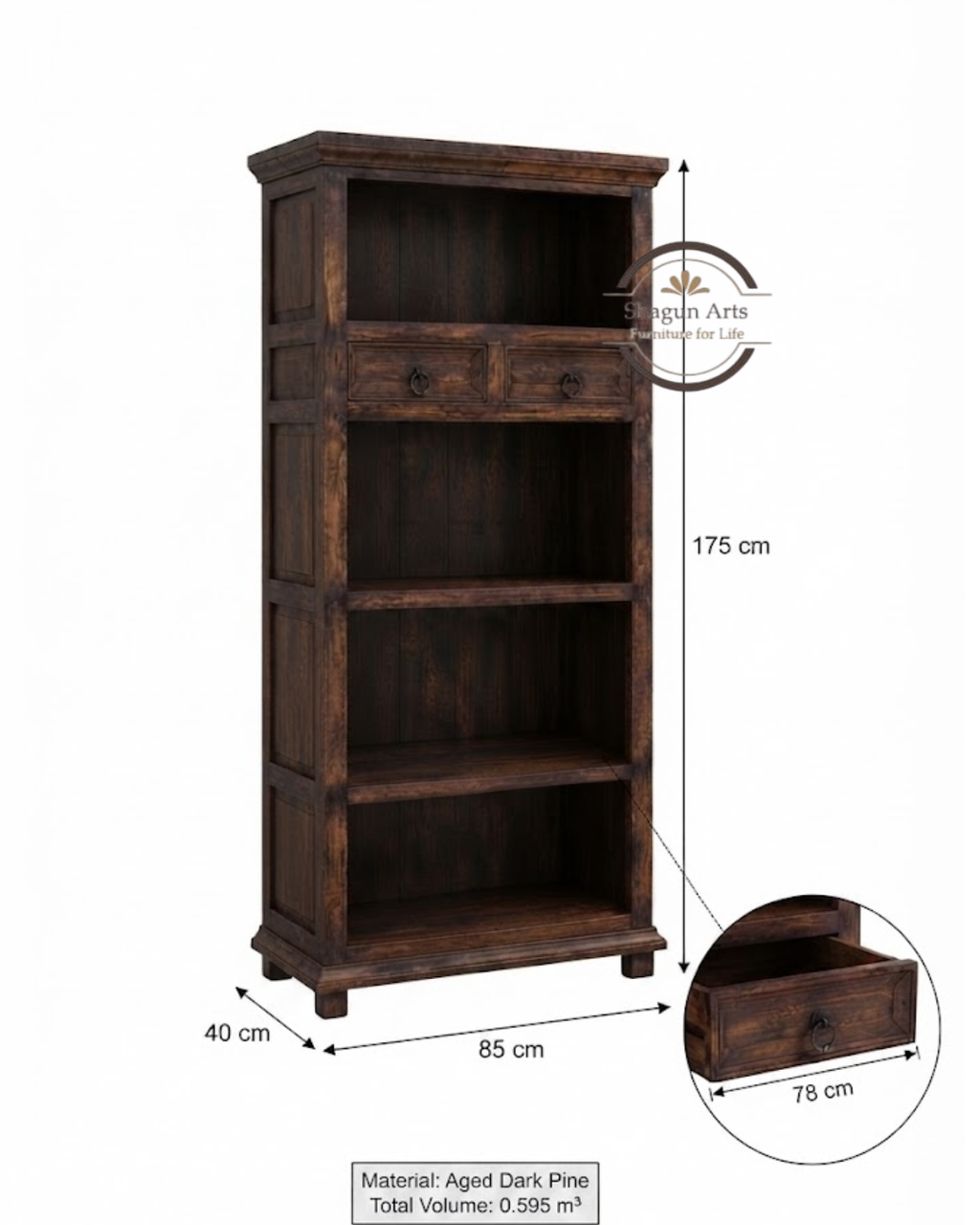 Anne Solid Sheesham Bookshelf with Drawer In Honey Oak Finish