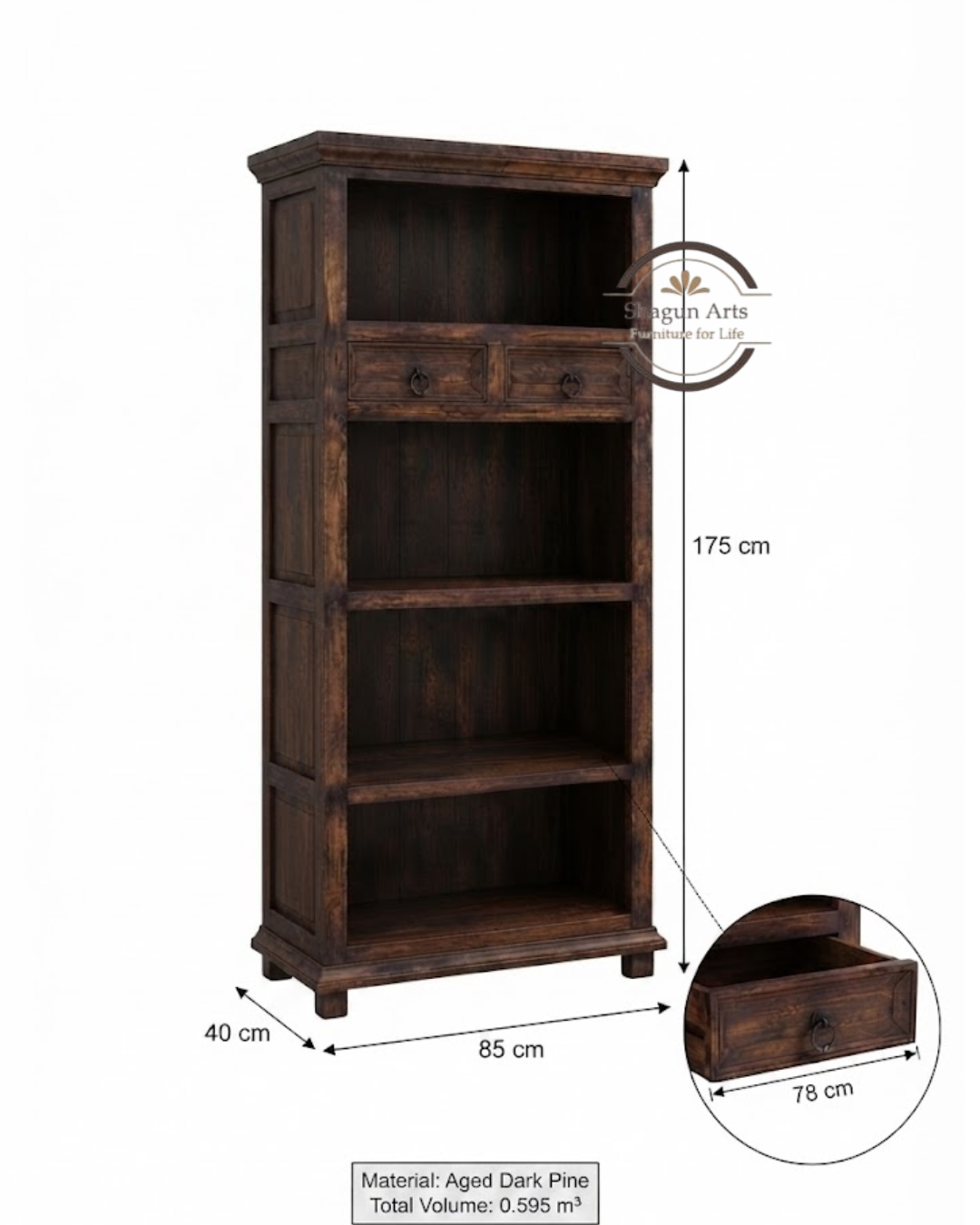 Anne Solid Sheesham Bookshelf with Drawer In Honey Oak Finish