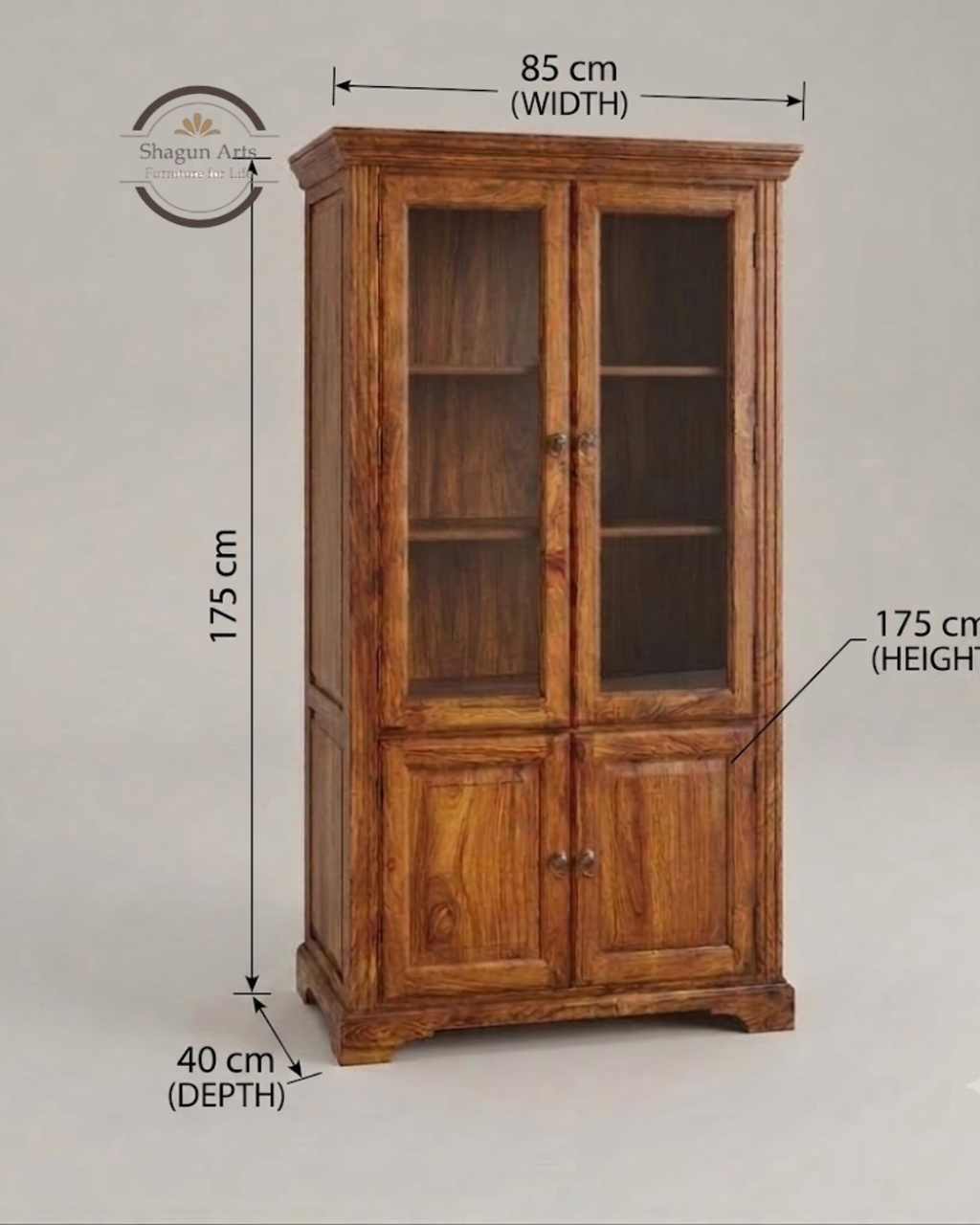 Morse Solid Sheesham Wood 2-Door Book Case in Provincial Teak Finish