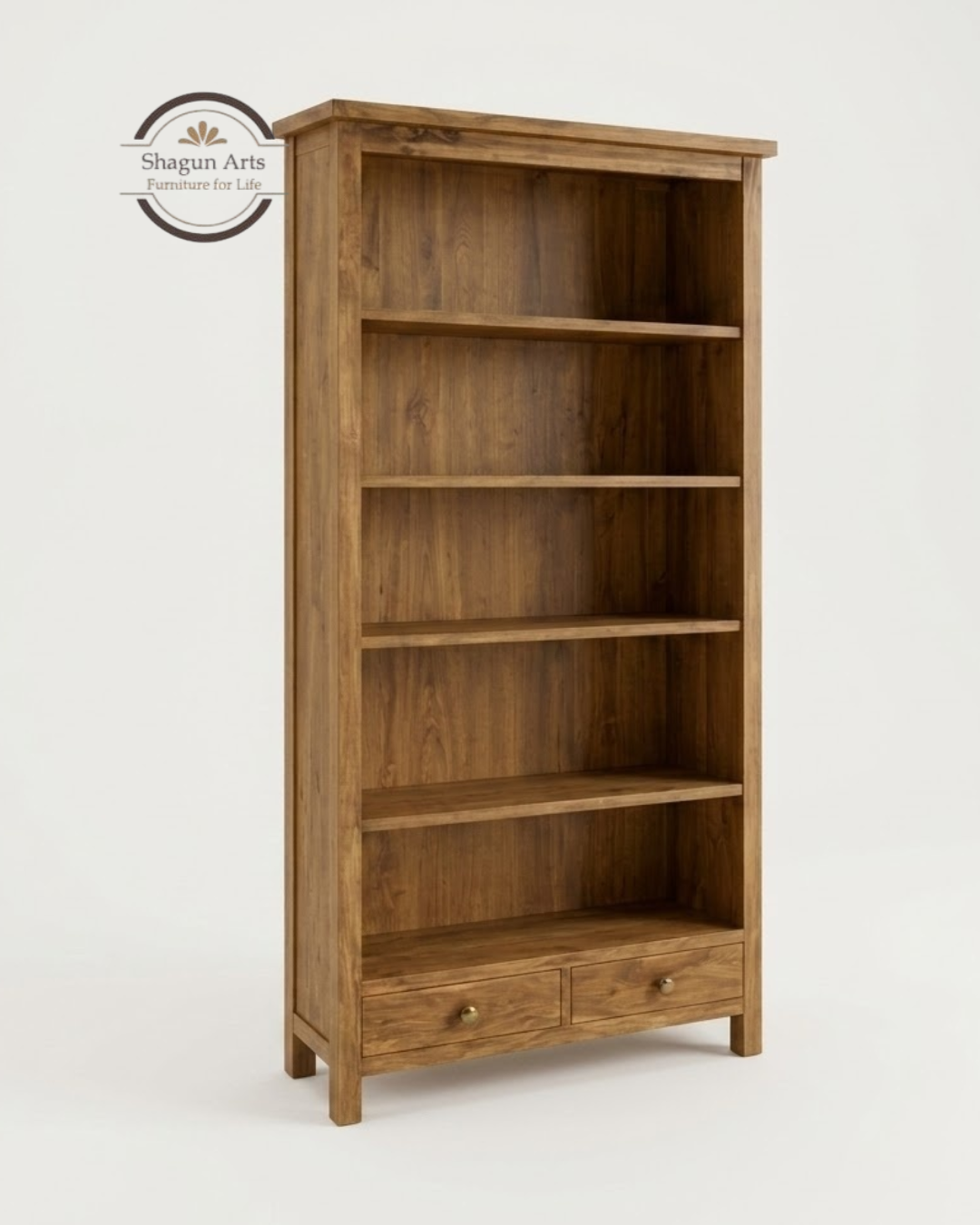 Avalon Solid Sheesham Wood Bookshelf In Natural Brown Finish