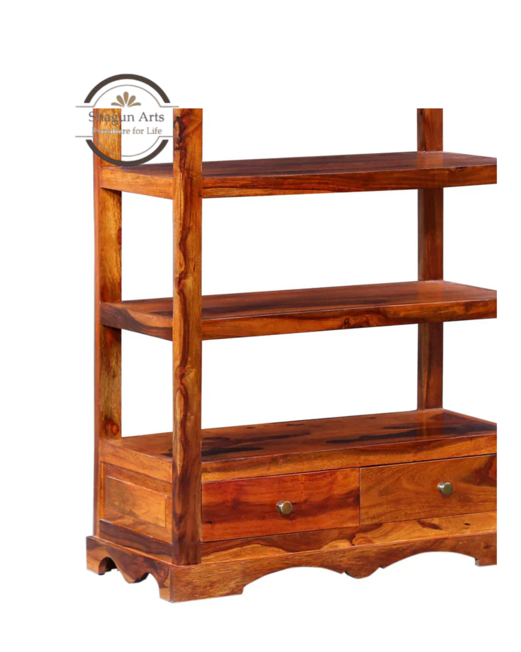 Lacey Solid Sheesham Wood Bookshelf with Decorative Tile Accent in Honey Oak Finish