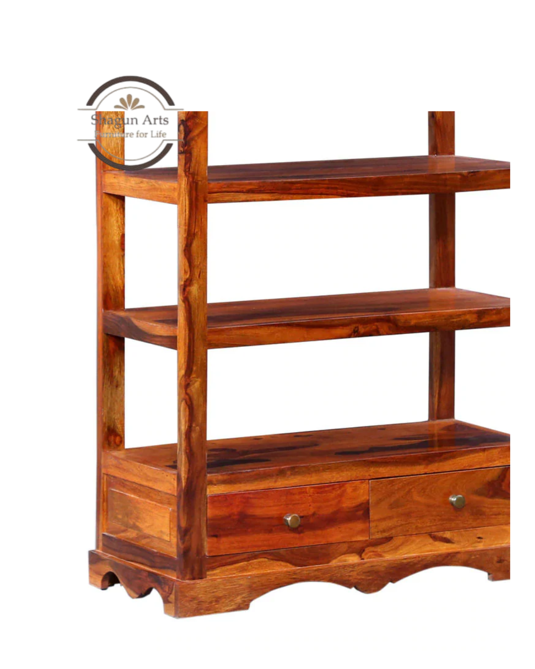 Lacey Solid Sheesham Wood Bookshelf with Decorative Tile Accent in Honey Oak Finish