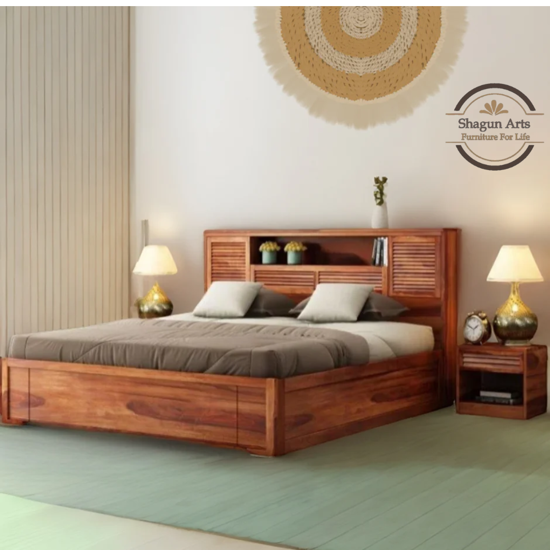 Maddox Solid Sheesham Wood King Size Bed in Walnut Finish