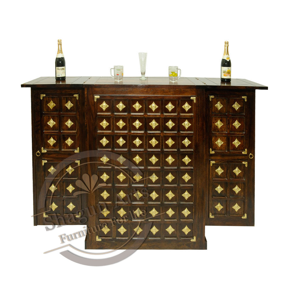 Majestic Solid Sheesham Wood Brass Bar