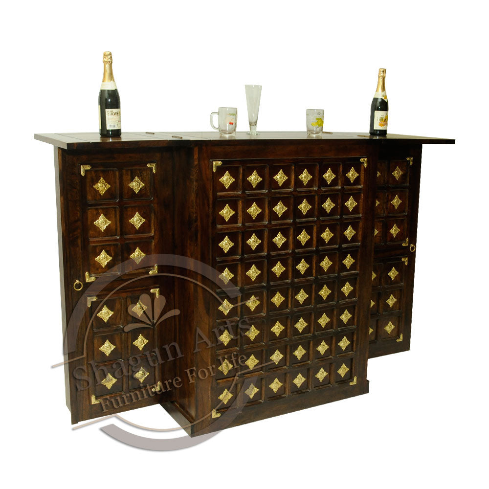 Majestic Solid Sheesham Wood Brass Bar