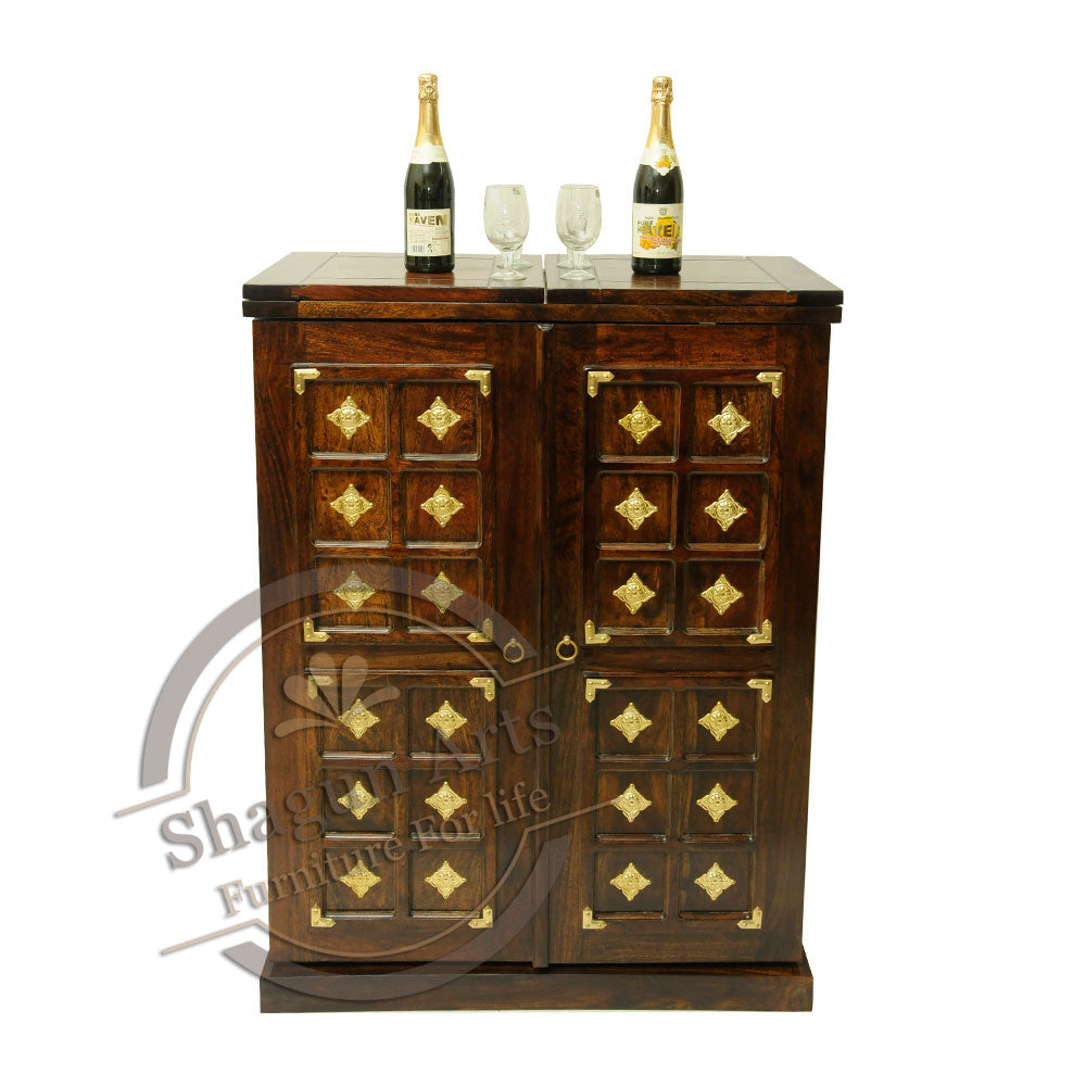 Majestic Solid Sheesham Wood Brass Bar