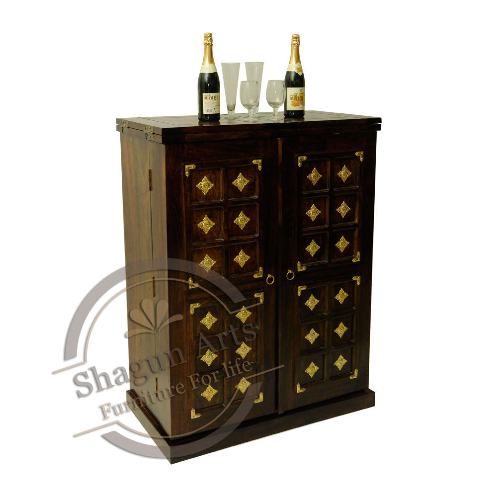 Majestic Solid Sheesham Wood Brass Bar