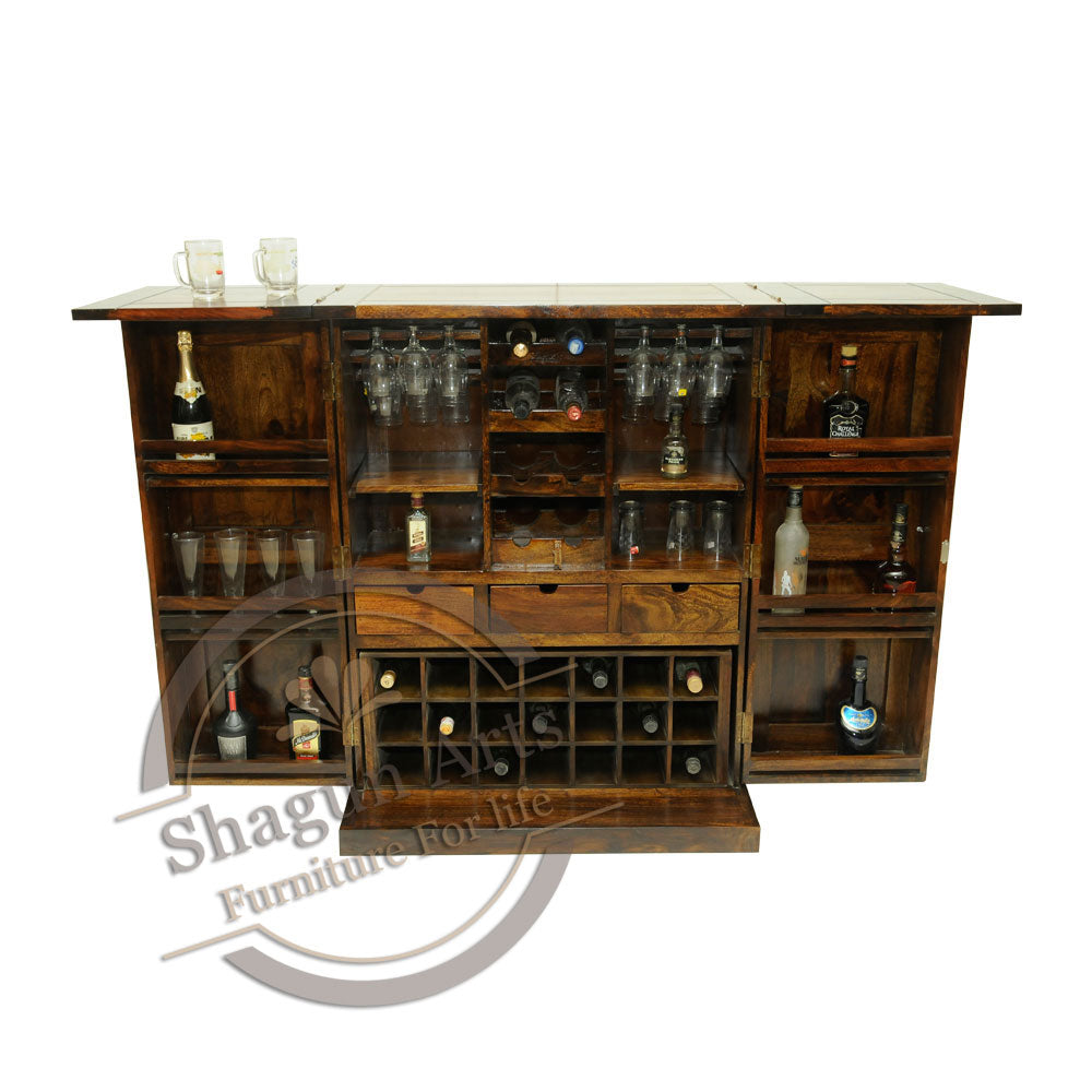 Majestic Solid Sheesham Wood Brass Bar