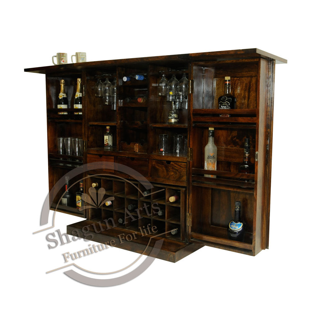 Majestic Solid Sheesham Wood Brass Bar