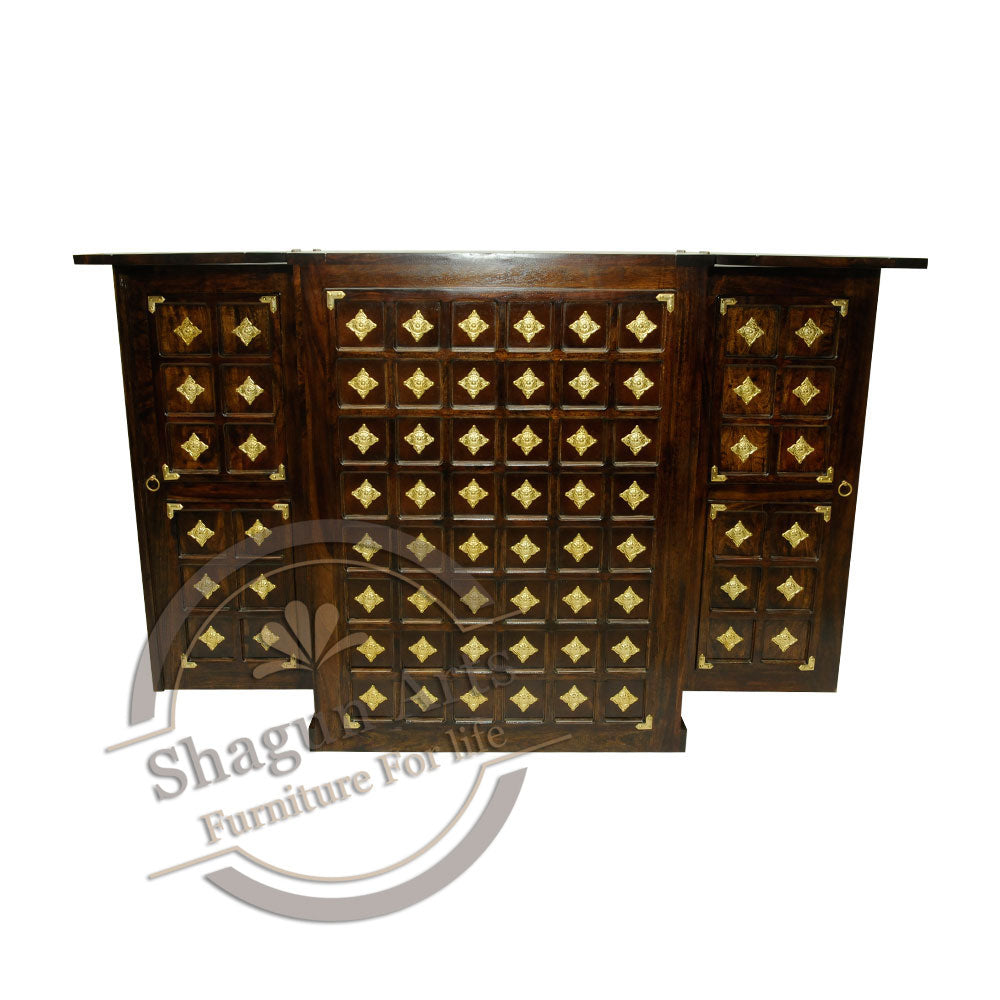 Majestic Solid Sheesham Wood Brass Bar