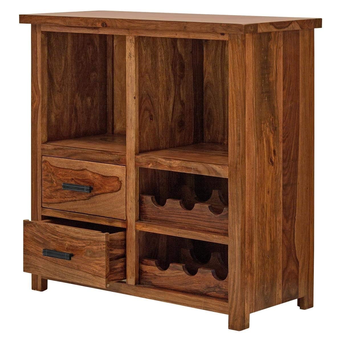 Nevil Bar Sheesham Wood Bar Cabinet | for Home & Living Room | Liquor Storage | with Wine Glass Storage | Brown