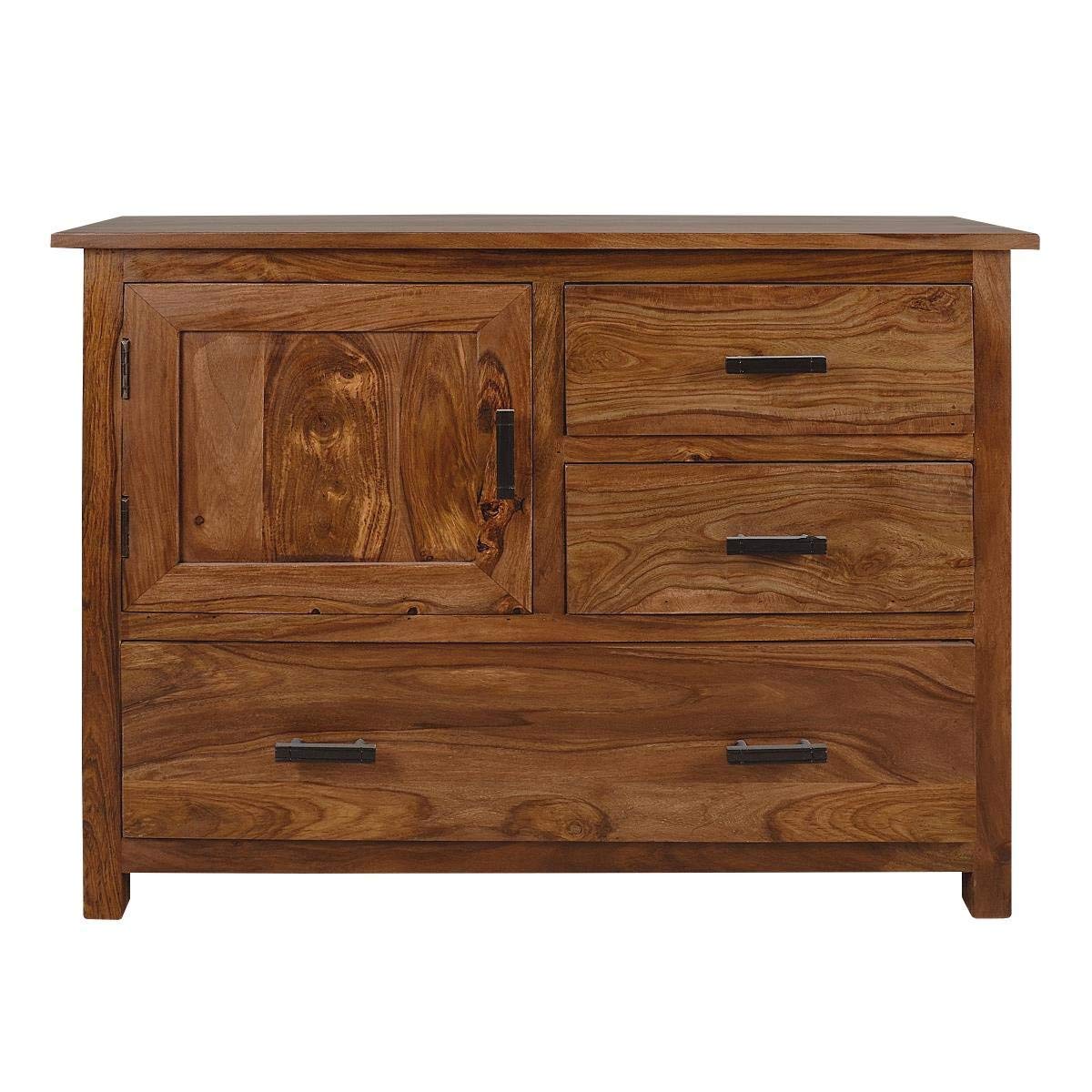 Jett Sheesham Wood Sideboard Cabinet for Living Room Furniture 3 Drawers 1 Cabinet Storage Natural Honey Finish