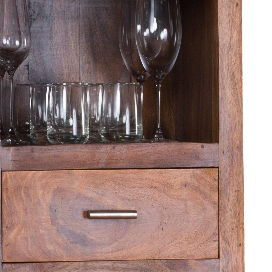 beleaguer  Sheesham Wood Bar Cabinet with Wine Glass Storage for Home (Natural Teak)